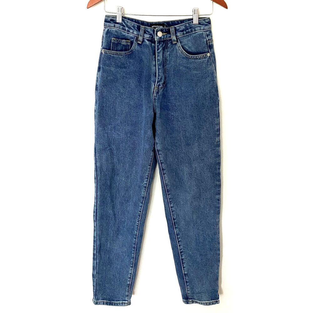 Pretty Little Things Mom Style Denim Tapered Legs High Waist Blue Jeans Sz 4